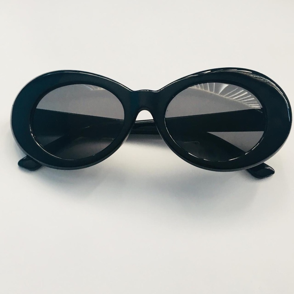 Jet Black Retro Oval Sunglasses